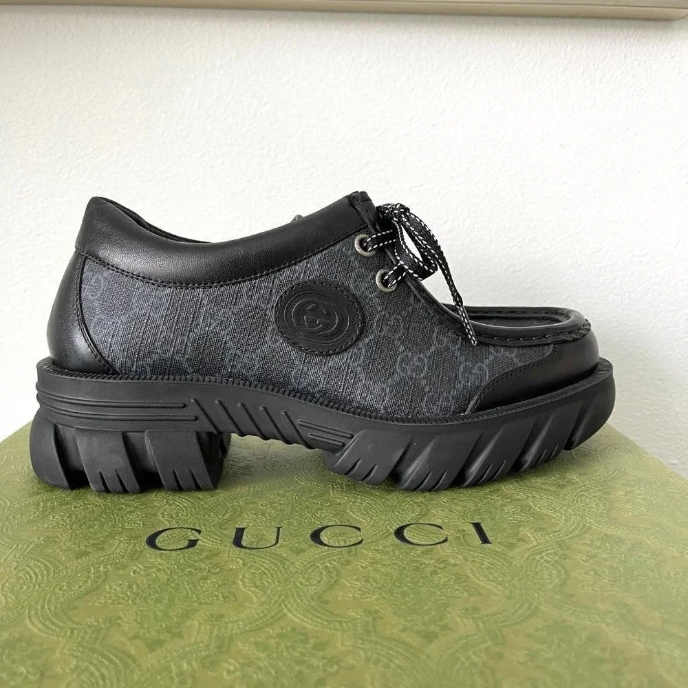 Gucci 674367 Men's Black Maxi‎ GG Supreme Lace-up Shoe, Gucci sz. 7.5